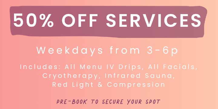 50% OFF Menu IV Drips, Facials & Core Therapies offer image