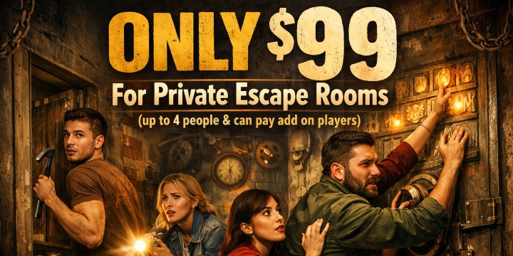ONLY $99 For Private Escape Rooms (up to 4 people & can pay add on players) offer image