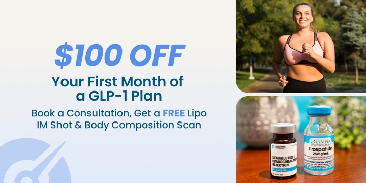 $100 OFF Your First Month of a GLP-1 Plan Book a Consultation, Get a Free Lipo IM Shot and Body Composition Scan offer image